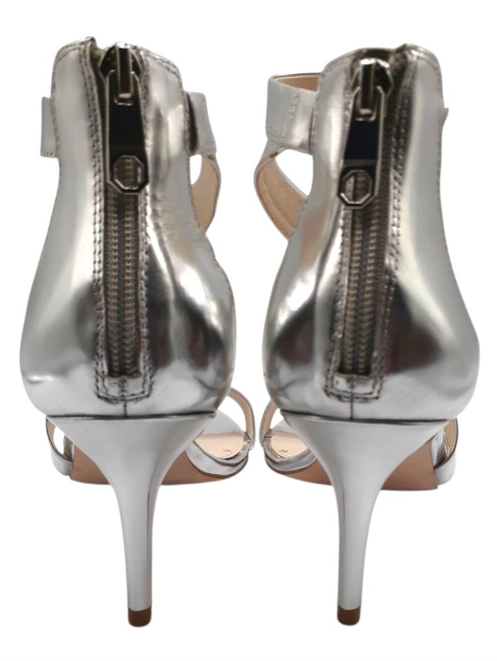 Louise Et Cie Metallic Silver Strappy Ankle Cuff Heels Size 10 - Picture 2 of 4